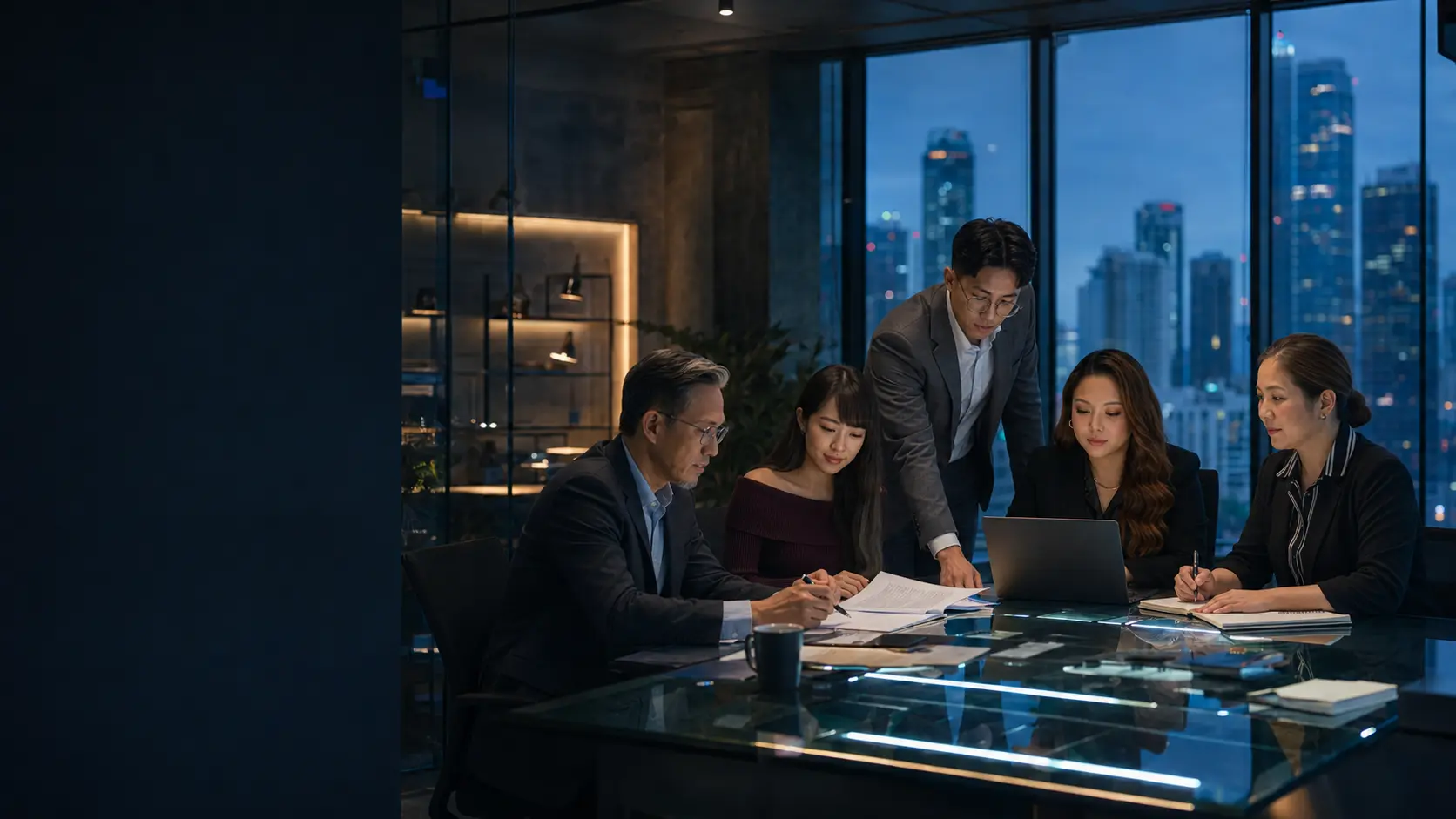 Johanne Lim, Xavier, Kezia, Aimee, and Solleil collaborating in the MFI Manila studio